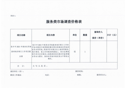 陆丰市2021年集体农用地基准地价制订项目服务费市场询价调查技术推广服务